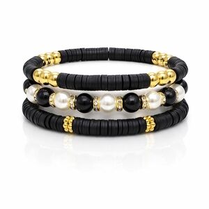 Elegant Black and Gold Beaded Stack Bracelet Set